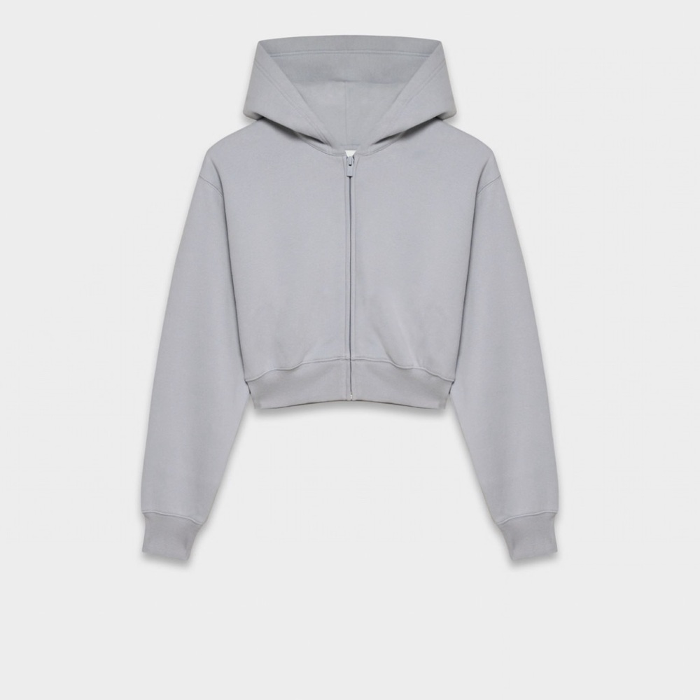 Aritiza perfect crop sweat fleece Zip Hoodie Jacket - moon dust grey